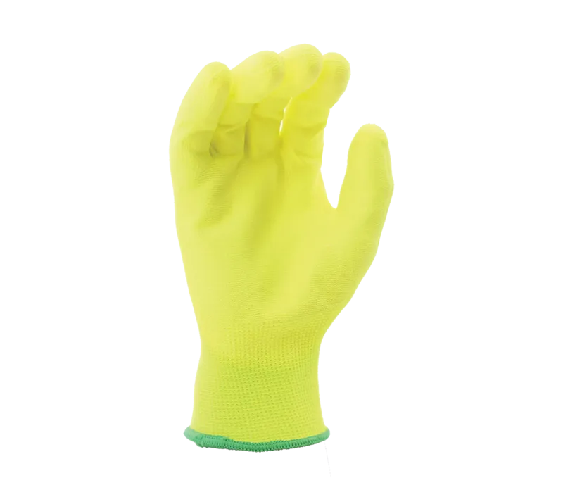 13G Hi-Vis Yellow Polyester Liner, Polyurethane Palm Coated