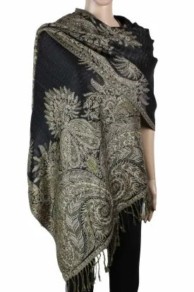 Achillea Black Big Paisley Pashmina