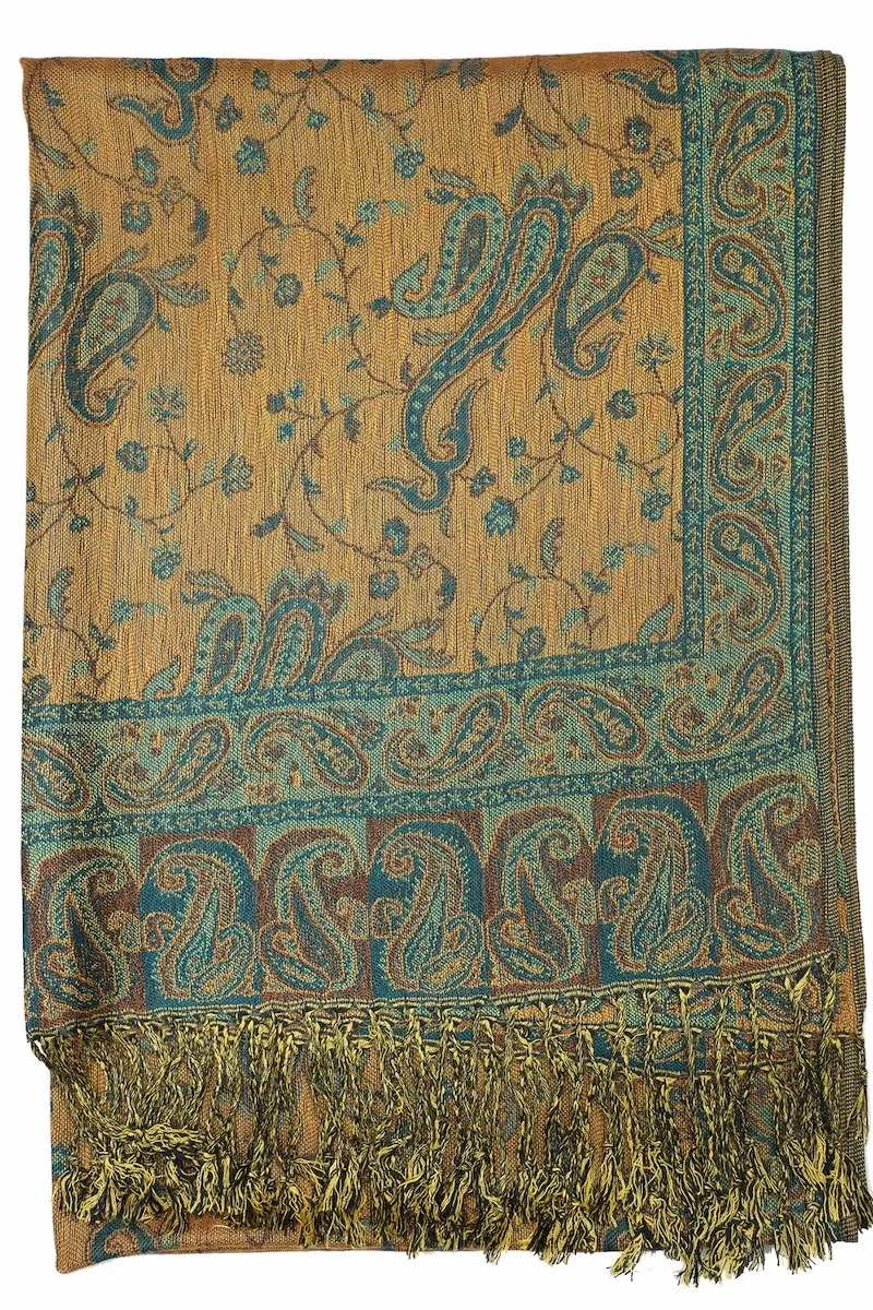 Achillea Dark Sea Green Reversible Paisley Pashmina