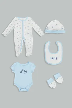 Babies Blue And White Dinosaur Gift Set (5 Piece)