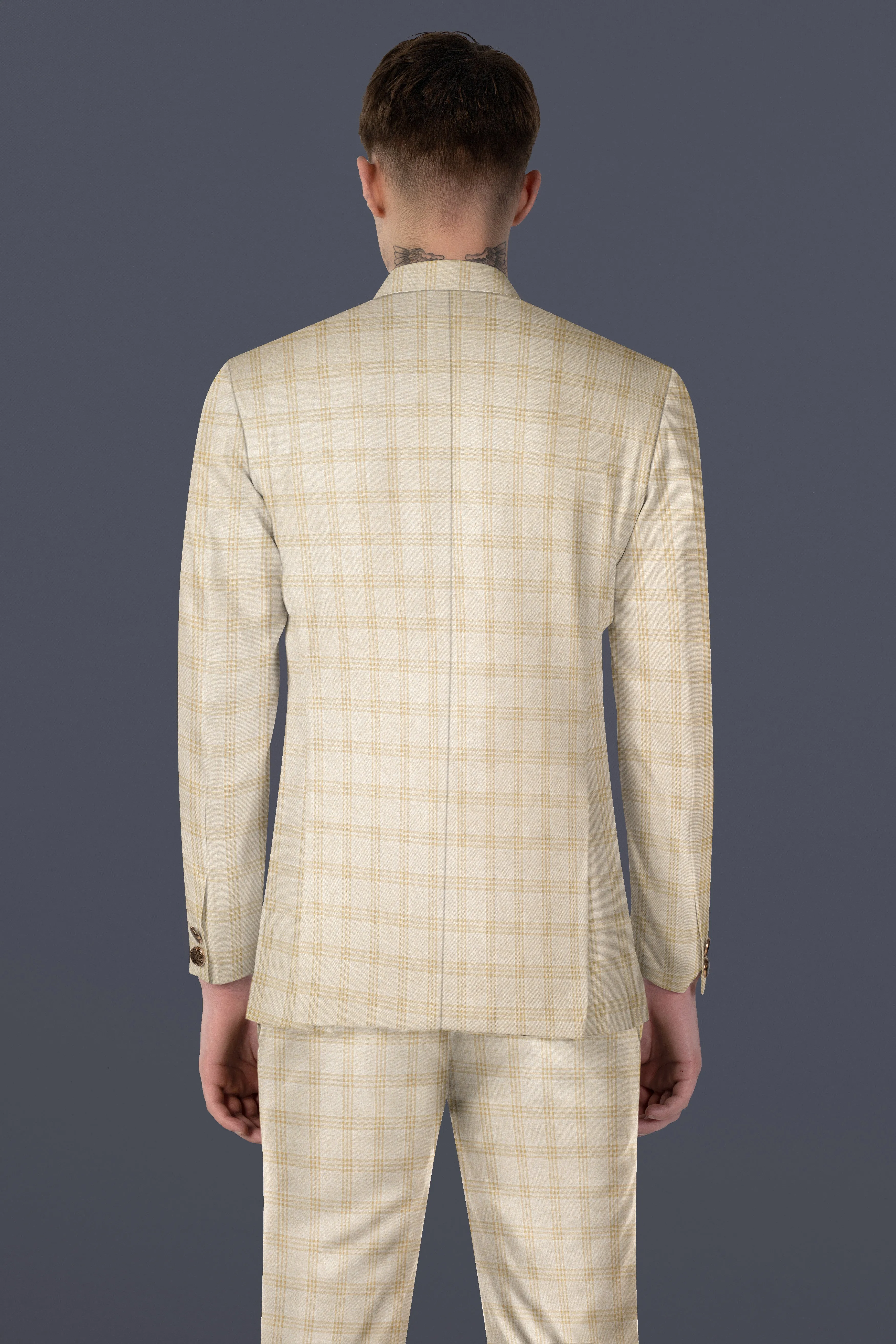 Bizarre Cream Windowpane Cross Placket Bandhgala Blazer