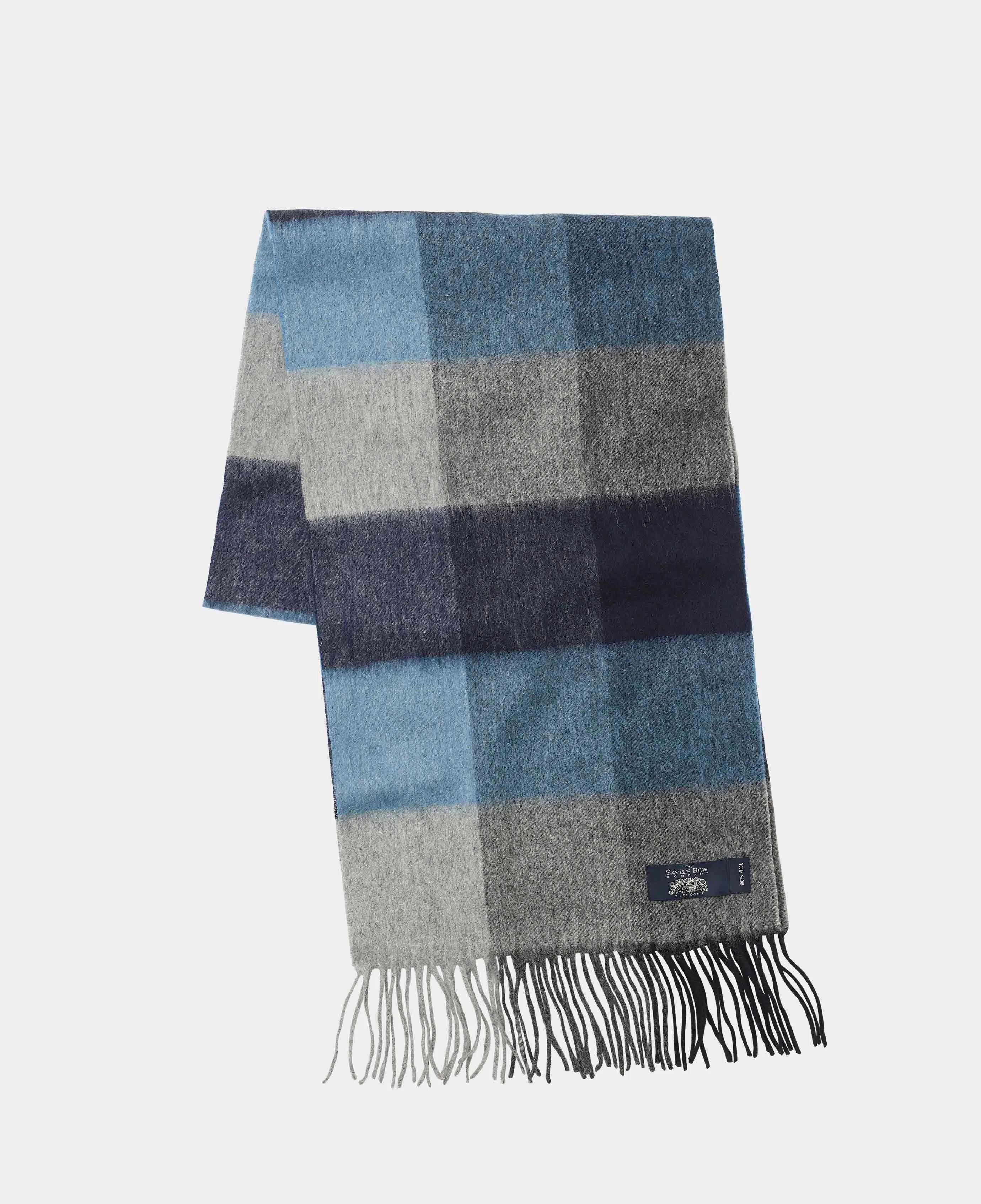 Blue Grey Check Wool Scarf