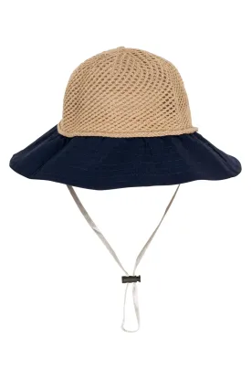 Crochet Hat with contrast brim | NATURAL/NAVY | 0490YY