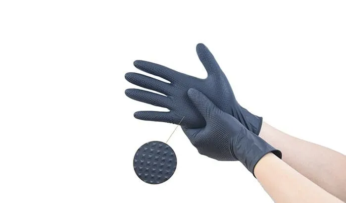 Disposable Gloves INTCO, Diamond Textured Black Nitrile Gloves  CINNBK8