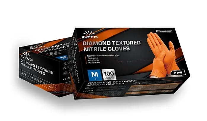 Disposable Gloves INTCO, Diamond Textured Black Nitrile Gloves  CINNBK8