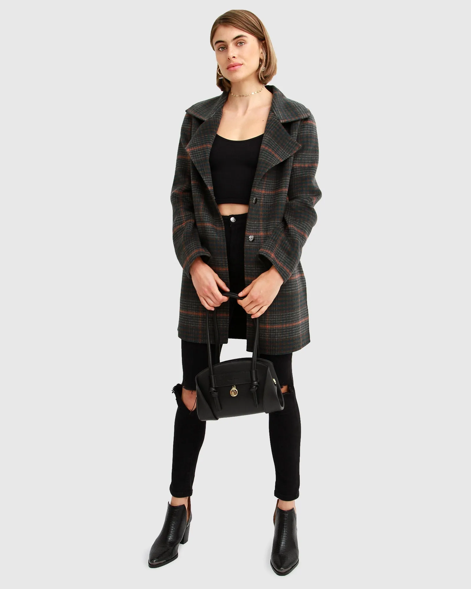 Ex-Boyfriend Wool Blend Oversized Jacket - Brown Plaid