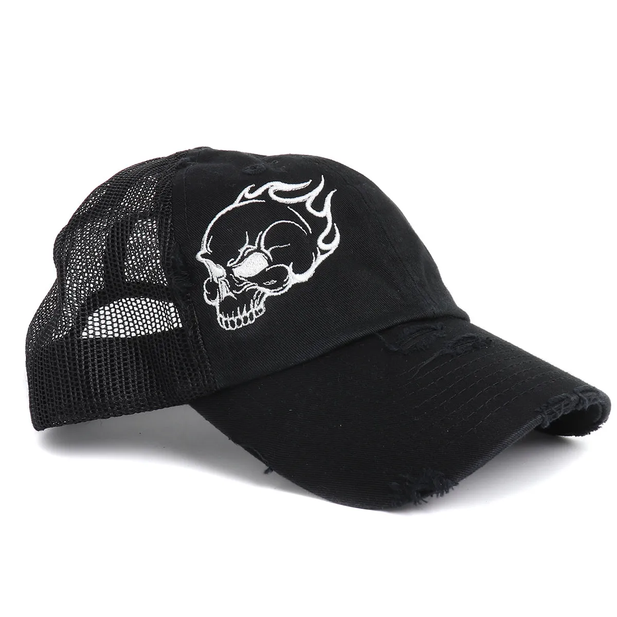 Flaming Skull Mesh Hat