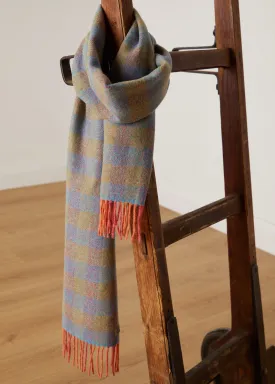 Foxford Orange and Blue Check Lambswool Scarf