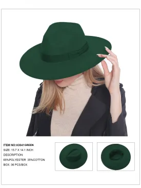 H3041 Green Fedora Felt Bow Hat