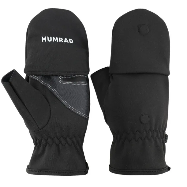 HUMRAO Winter Half-Finger Flip Cover Warm Gloves For Outdoor Sports Skiing And Cycling, Size:L(Black)