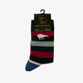 Mens Merino Wool Socks - Kiwi & Block Stripe, M-L