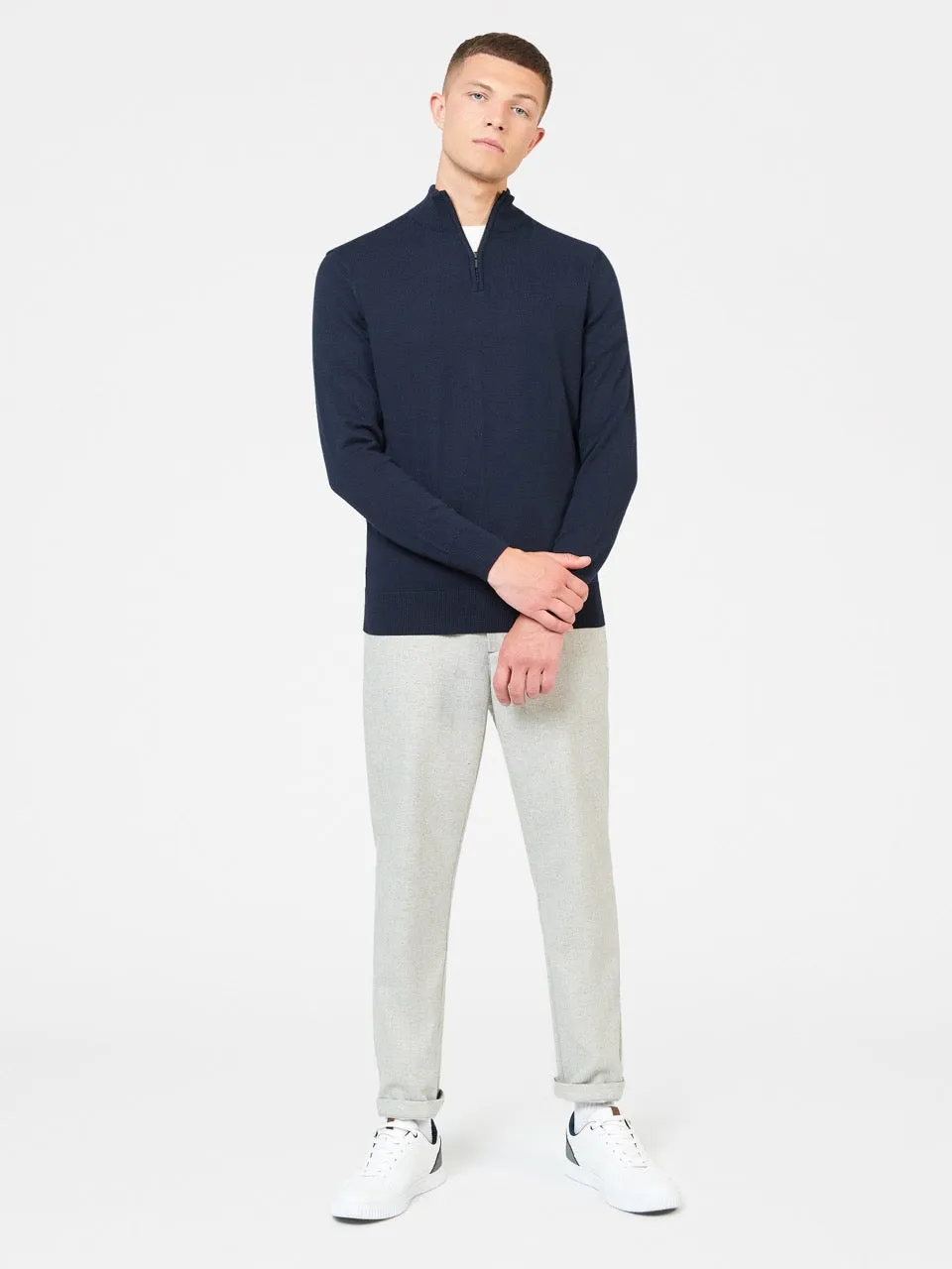 Merino Knit Half-Zip Sweater - Dark Navy