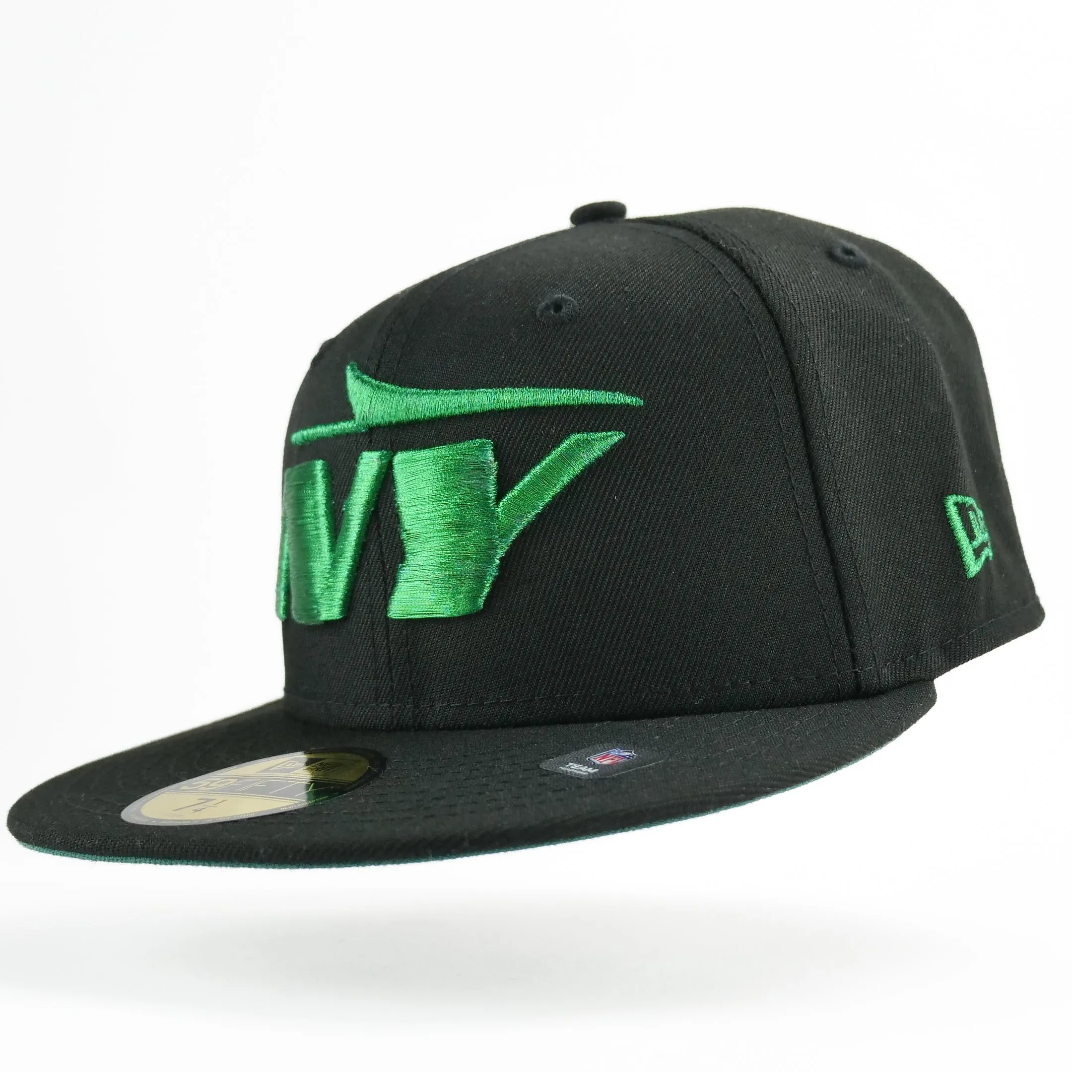 New Era Custom Exclusive Fitted New York Jets Alternate Logo Black Metallic Green Thread 50th Anniversary Patch