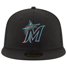 New Era Marlins Fitted Hat- BLACK/CAROLINA