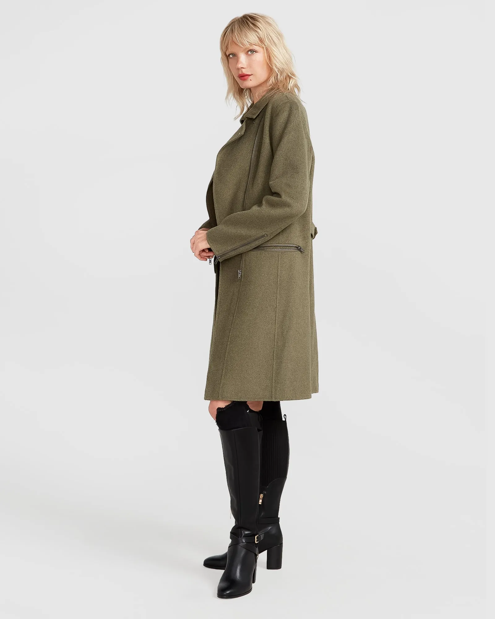 NEW FIT Last Chance Wool Blend Moto Coat - Army Green