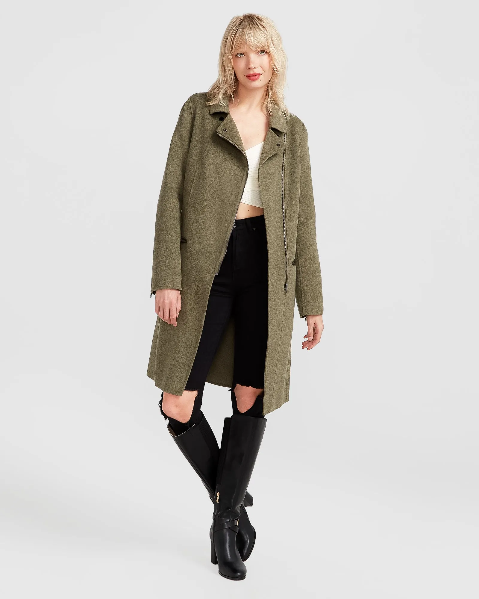 NEW FIT Last Chance Wool Blend Moto Coat - Army Green