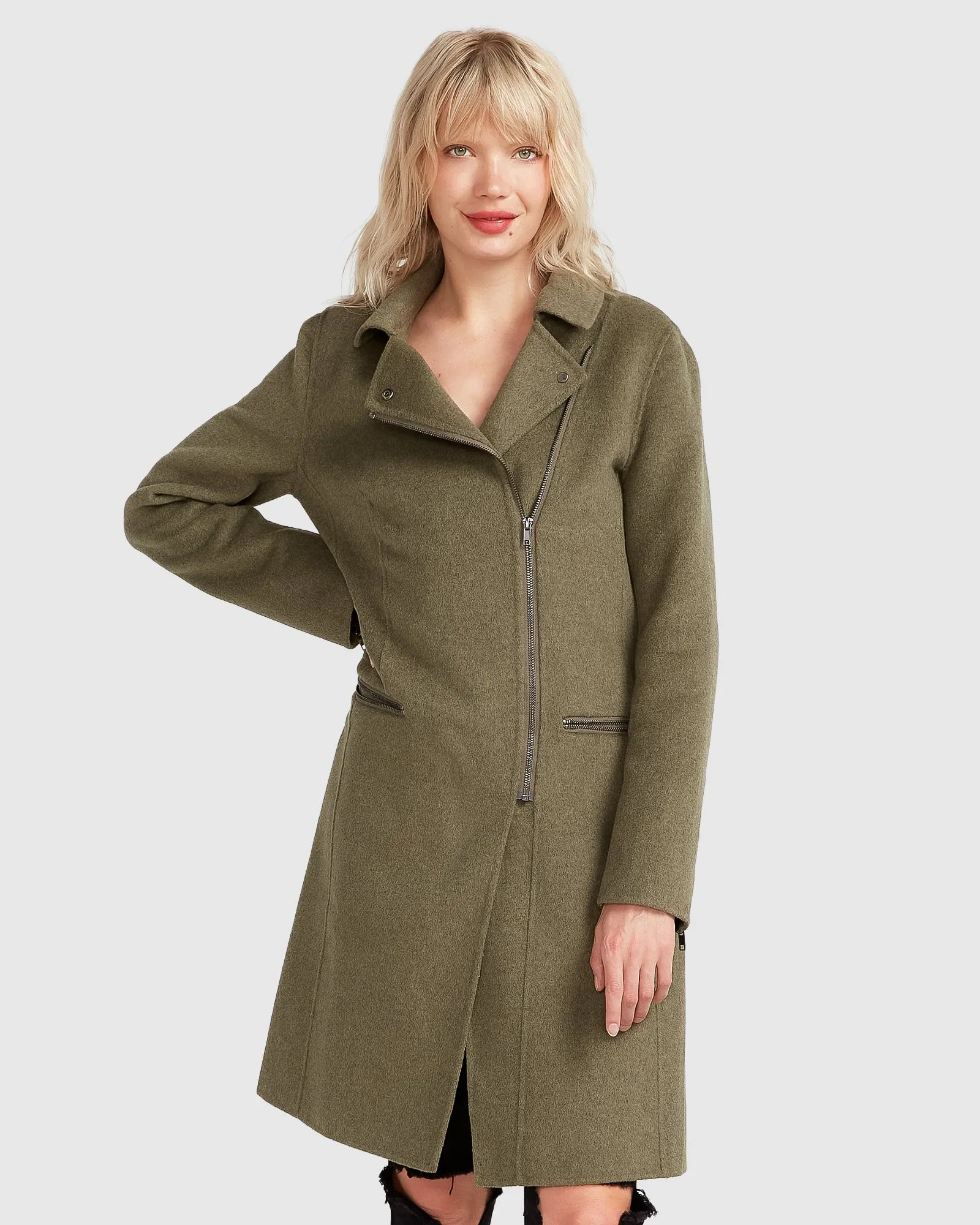 NEW FIT Last Chance Wool Blend Moto Coat - Army Green