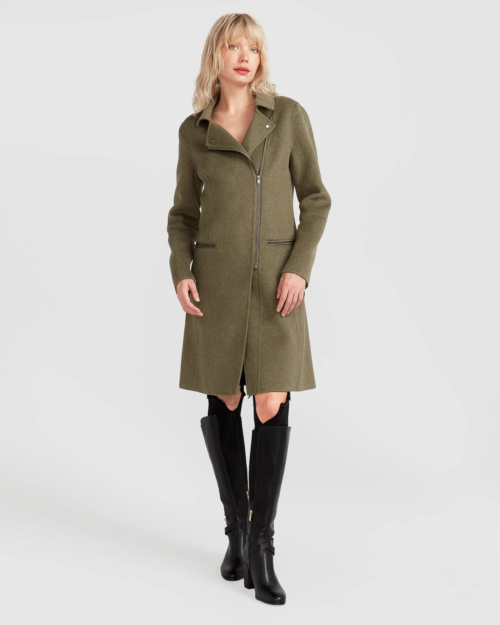 NEW FIT Last Chance Wool Blend Moto Coat - Army Green