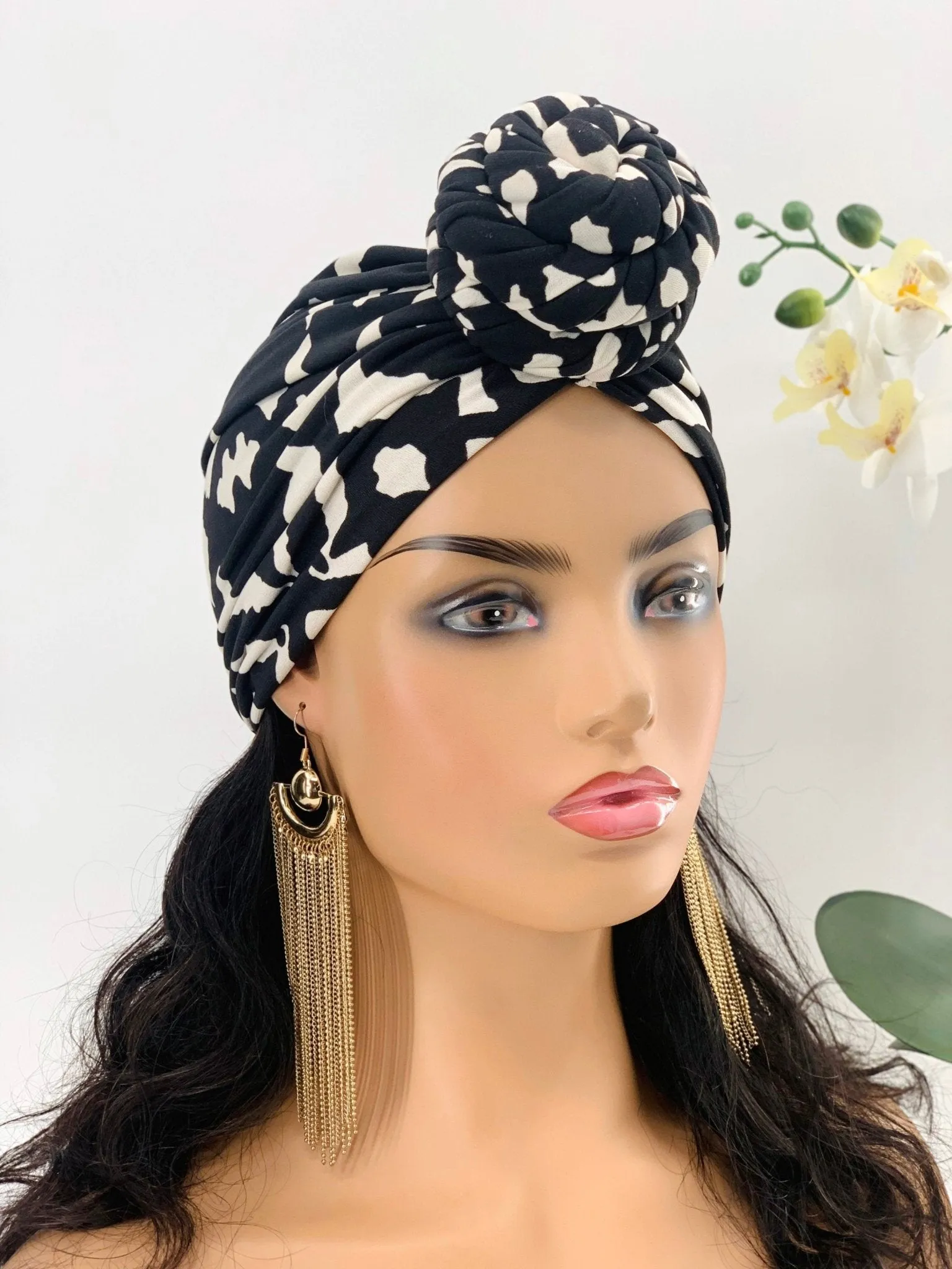 Remi Black & White Pre-Tied Turban