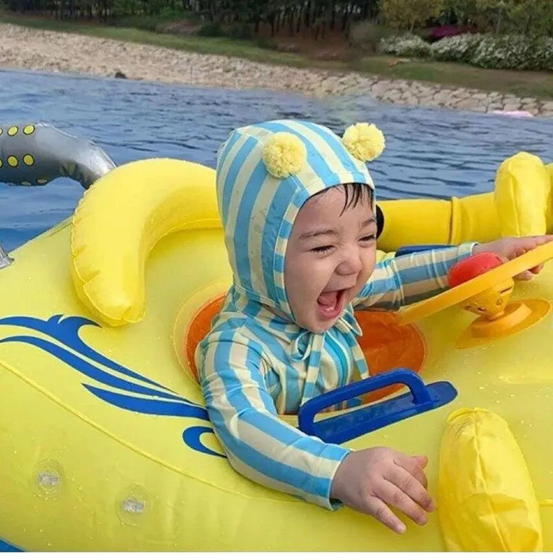 Striped One-Piece Swimsuit With Swim Hat